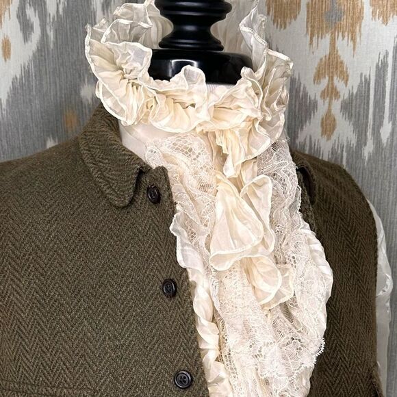 Ralph Lauren Olive Herringbone and Leather Gilet Waistcoat Vest - Picture 15 of 16